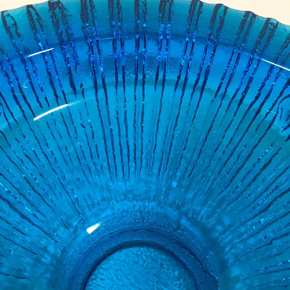 Blenko Label Mid Century Chunky Blue Sun Burst 4 Slot Ashtray 8.75 Inch Vintage‎ - Picture 6 of 12